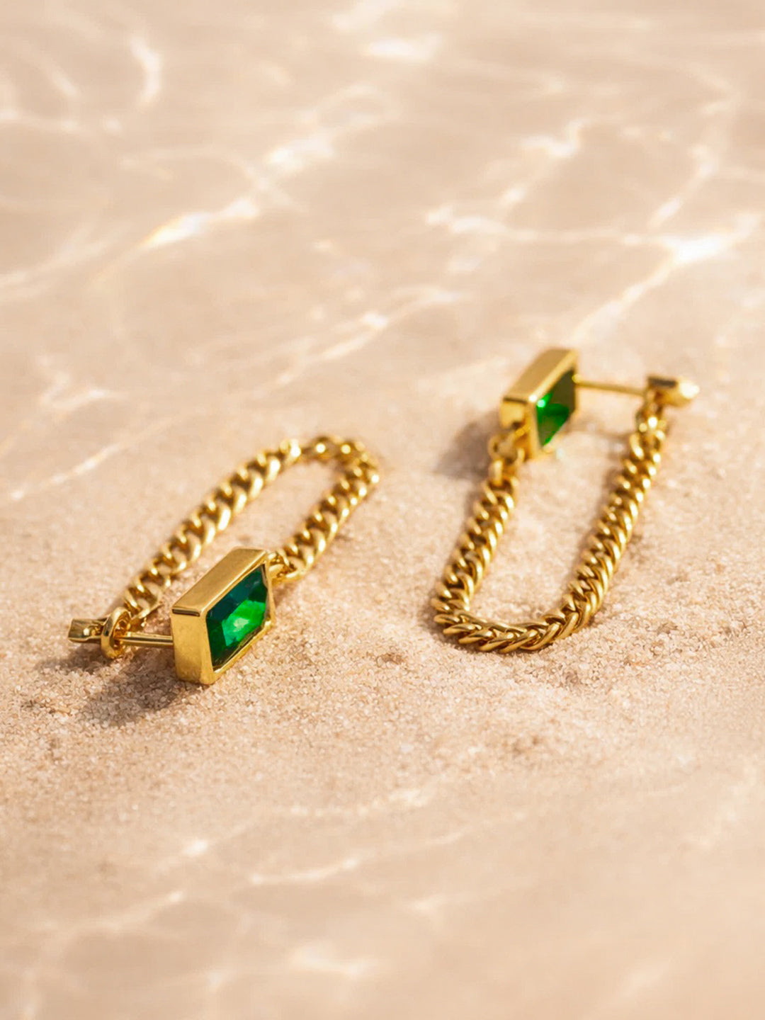 Demi Fine 18K Gold Plated Stainless steel Emerald Chain Loop Dangler Earrings
