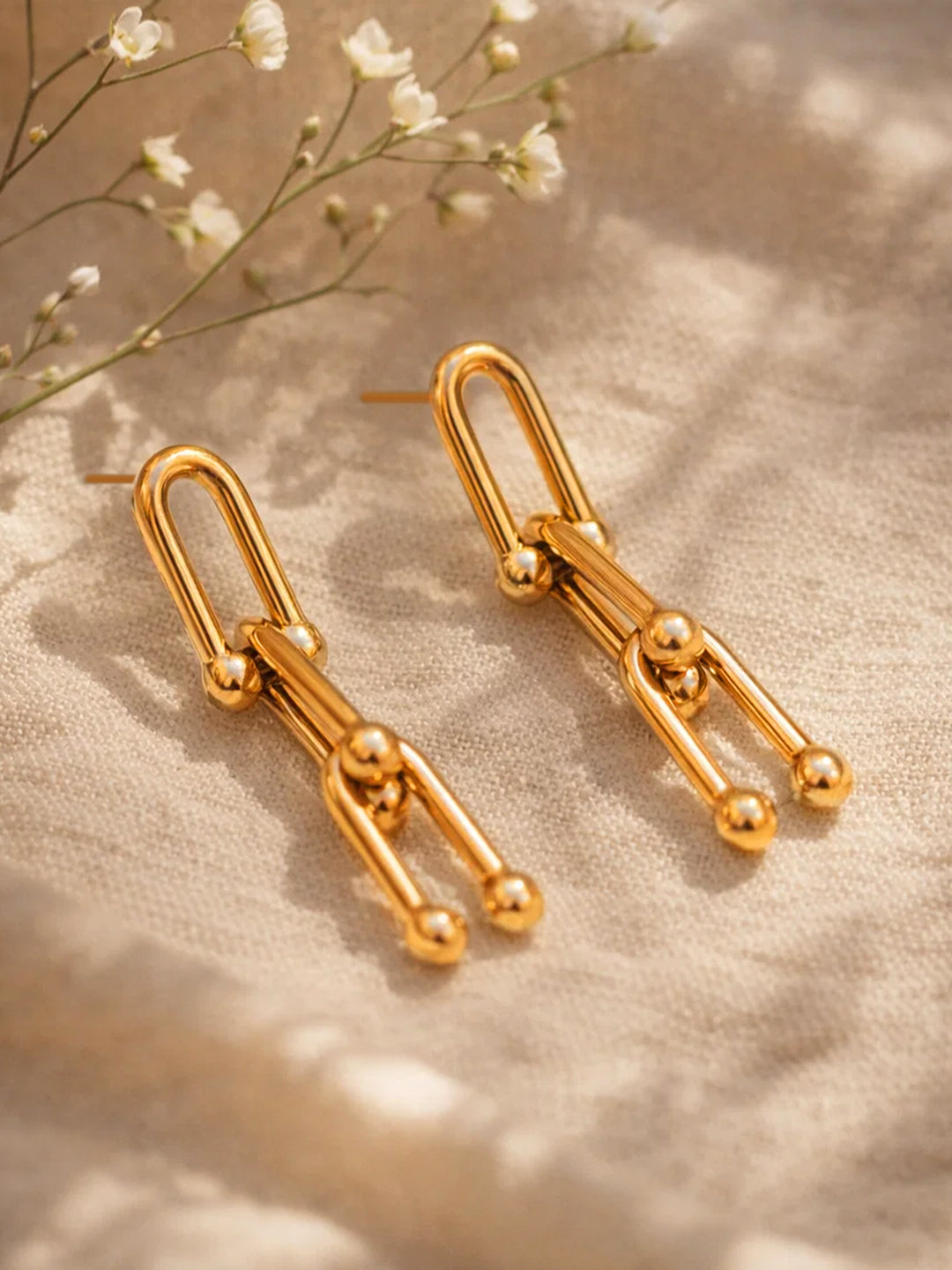 Demi Fine 18K Gold Plated Stainless steel Geometric Link Chain Drop Earrings