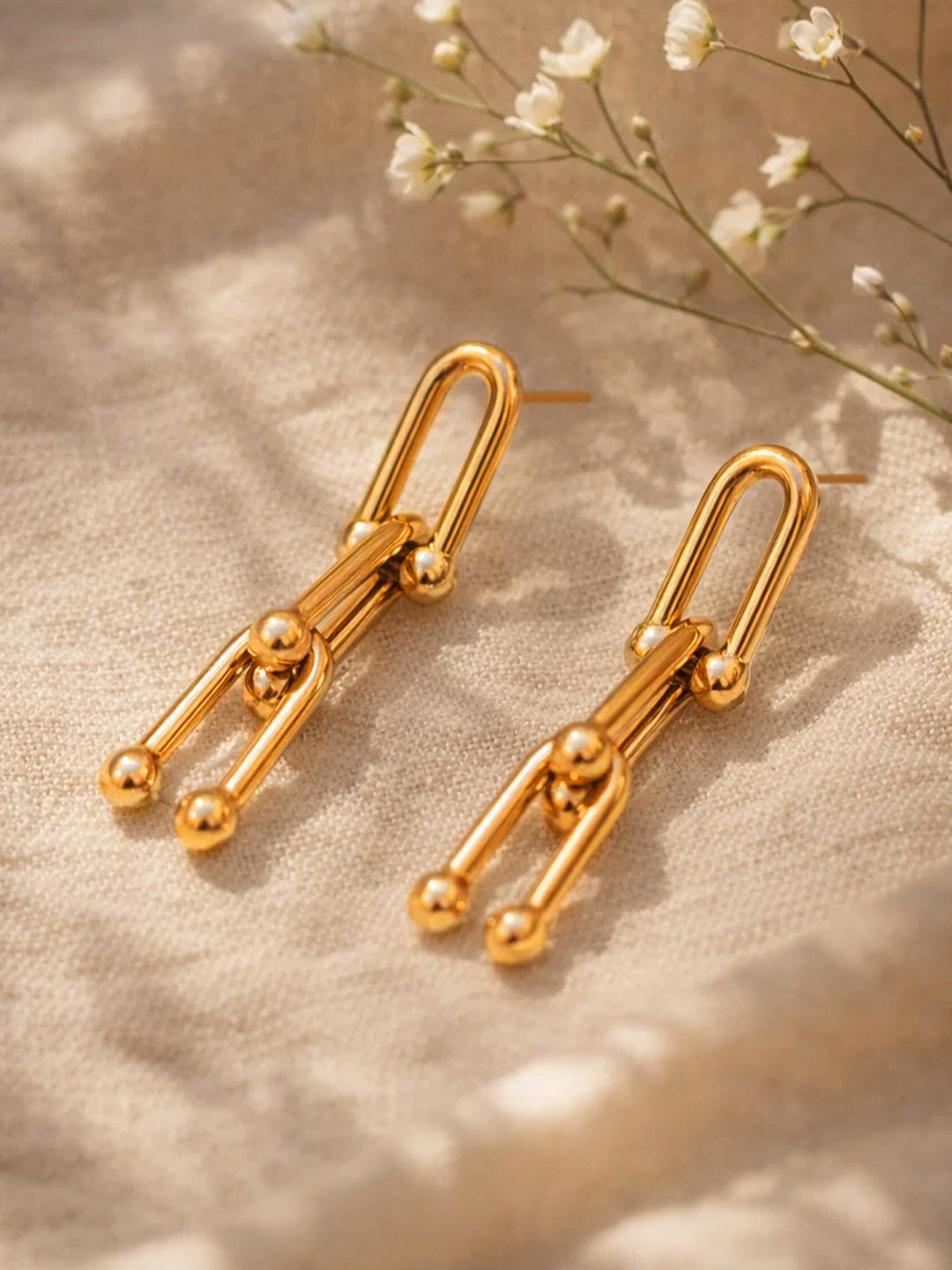 Demi Fine 18K Gold Plated Stainless steel Geometric Link Chain Drop Earrings