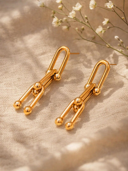 Demi Fine 18K Gold Plated Stainless steel Geometric Link Chain Drop Earrings