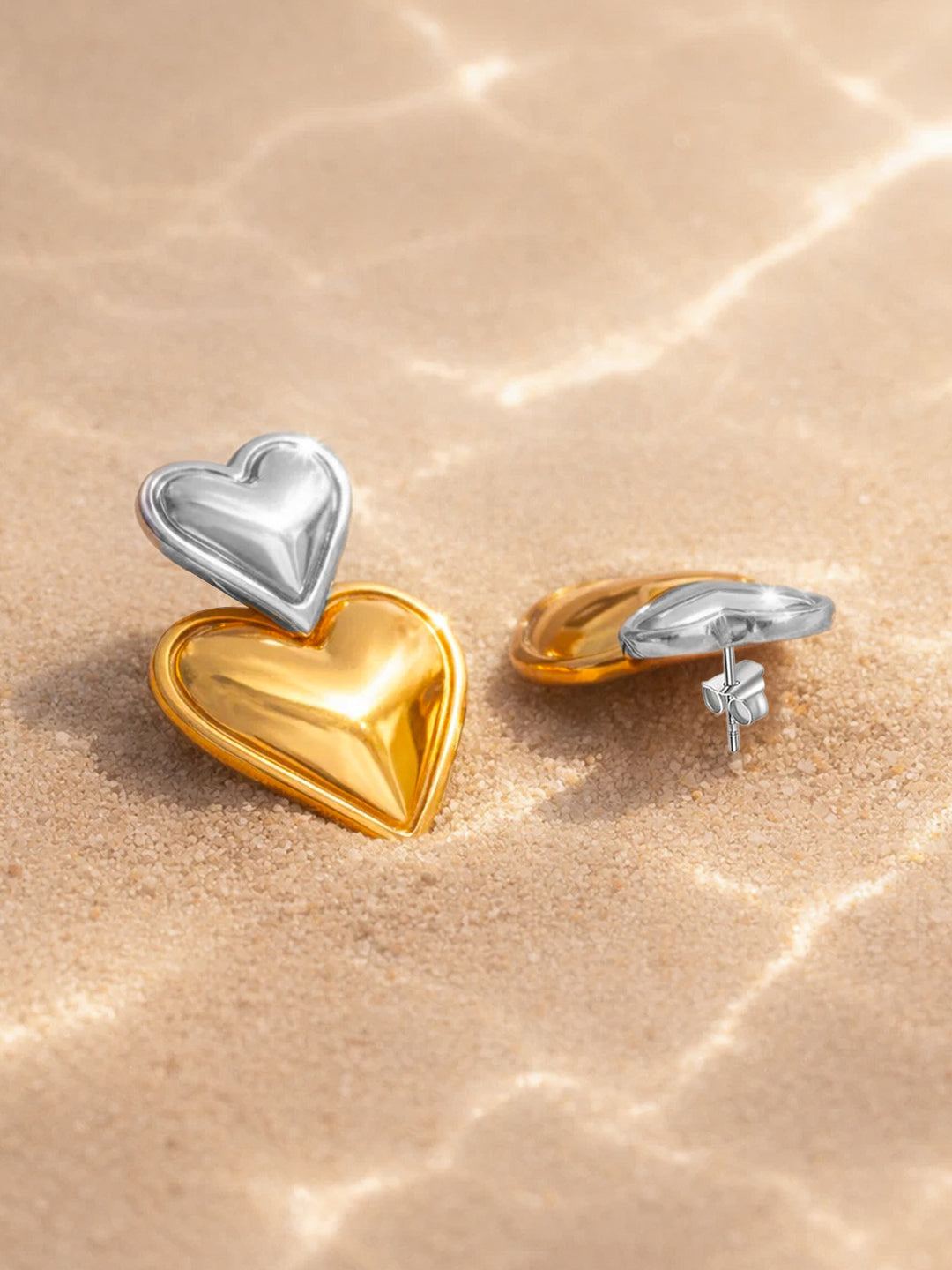 Demi Fine Dual Tone Stainless steel Double Heart Design Drop Earrings