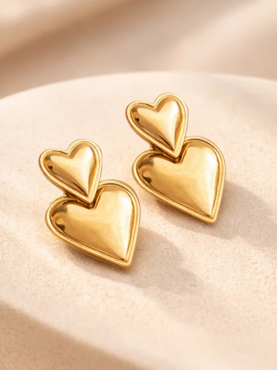 Demi Fine 18K Gold Plated Stainless steel Double Heart Oversized Drop Earrings
