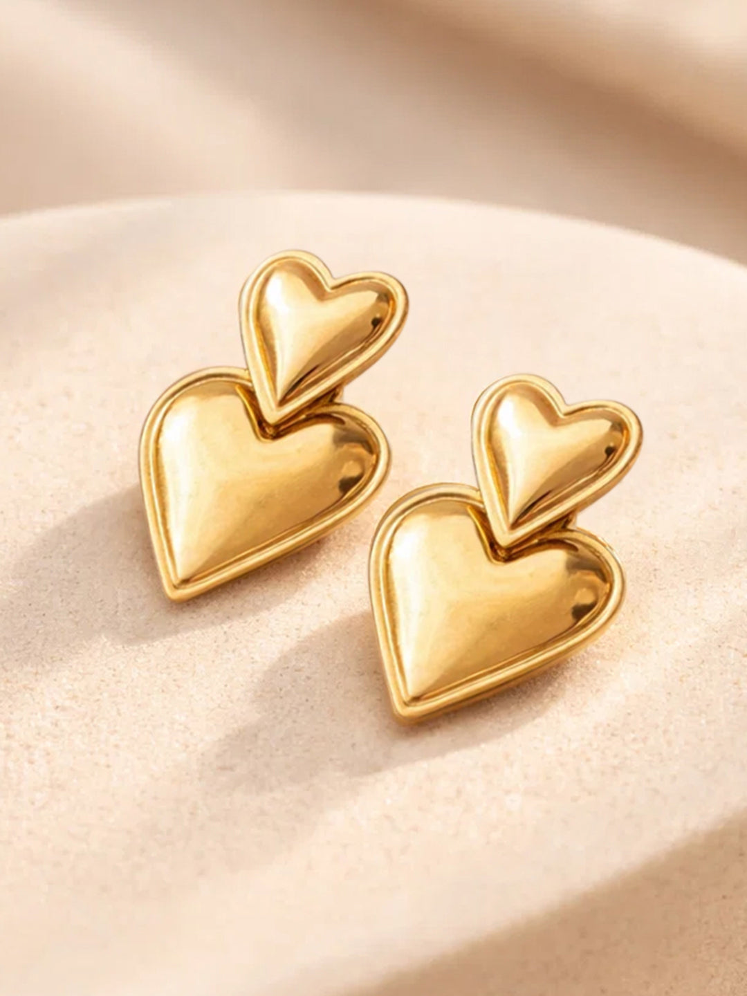 Demi Fine 18K Gold Plated Stainless steel Double Heart Oversized Drop Earrings