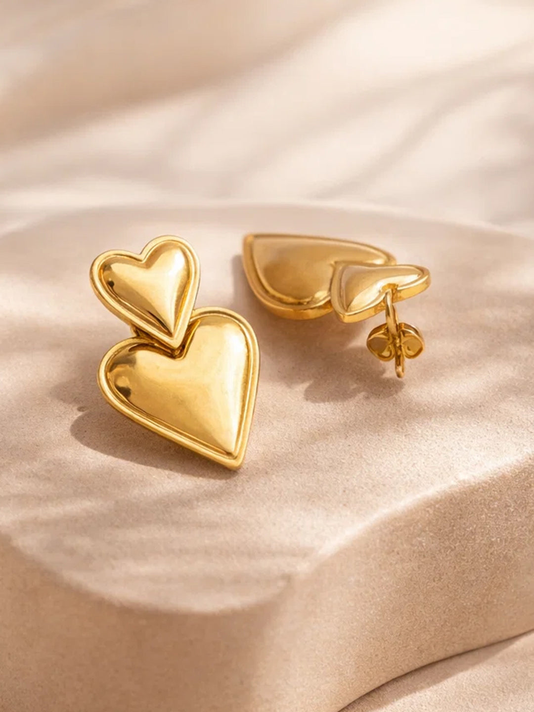 Demi Fine 18K Gold Plated Stainless steel Double Heart Oversized Drop Earrings