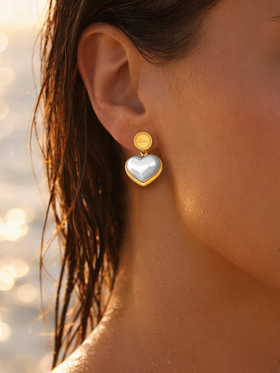 Demi Fine 18K Gold Plated Stainless steel Heart Pearl Inlay Drop Earrings