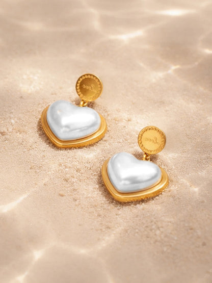Demi Fine 18K Gold Plated Stainless steel Heart Pearl Inlay Drop Earrings