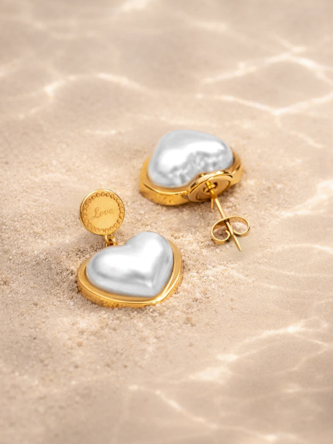 Demi Fine 18K Gold Plated Stainless steel Heart Pearl Inlay Drop Earrings