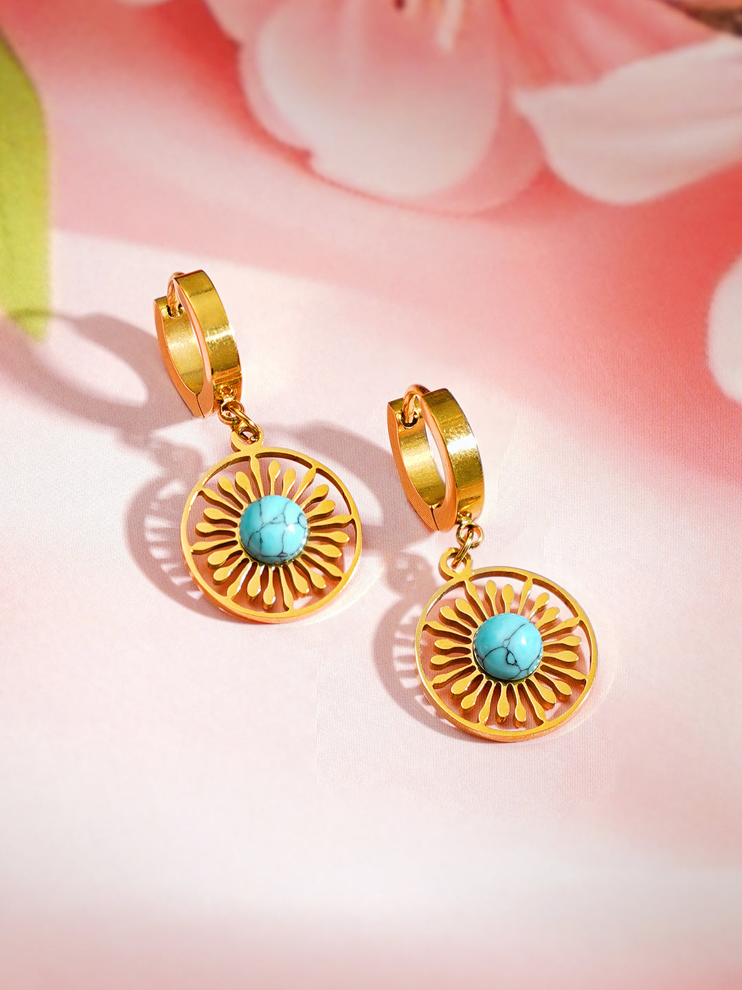 Demi Fine 18K Gold Plated Stainless steel Turquoise Charm Hoop Drop Earrings
