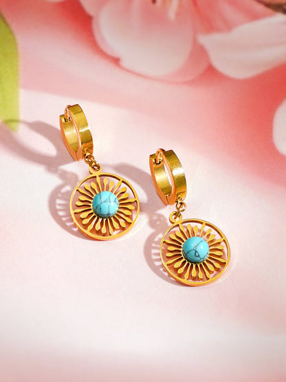 Demi Fine 18K Gold Plated Stainless steel Turquoise Charm Hoop Drop Earrings