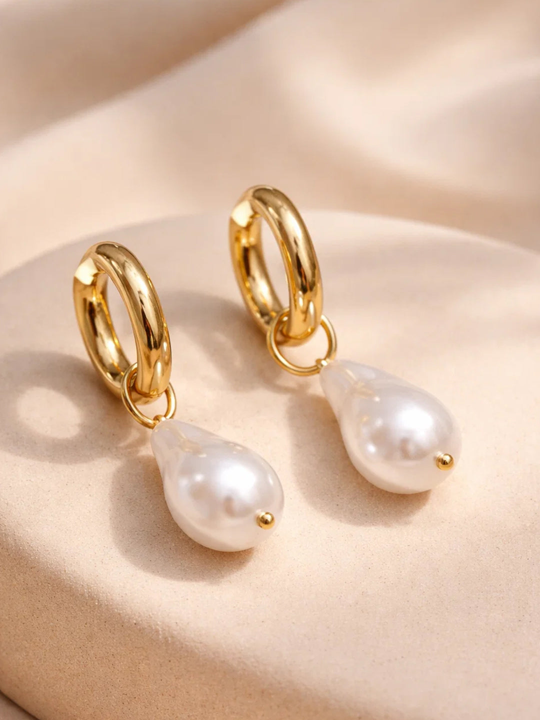 Demi Fine 18K Gold Plated Stainless steel Baroque Pearl Drop Hoop Earrings