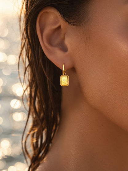 Demi Fine 18K Gold Plated Stainless steel Rectangle Charm Hoop Drop Earrings
