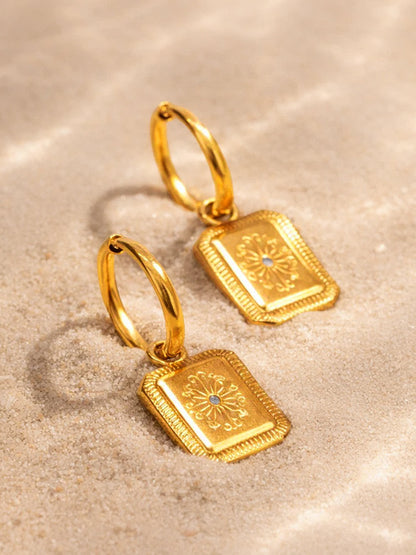 Demi Fine 18K Gold Plated Stainless steel Rectangle Charm Hoop Drop Earrings