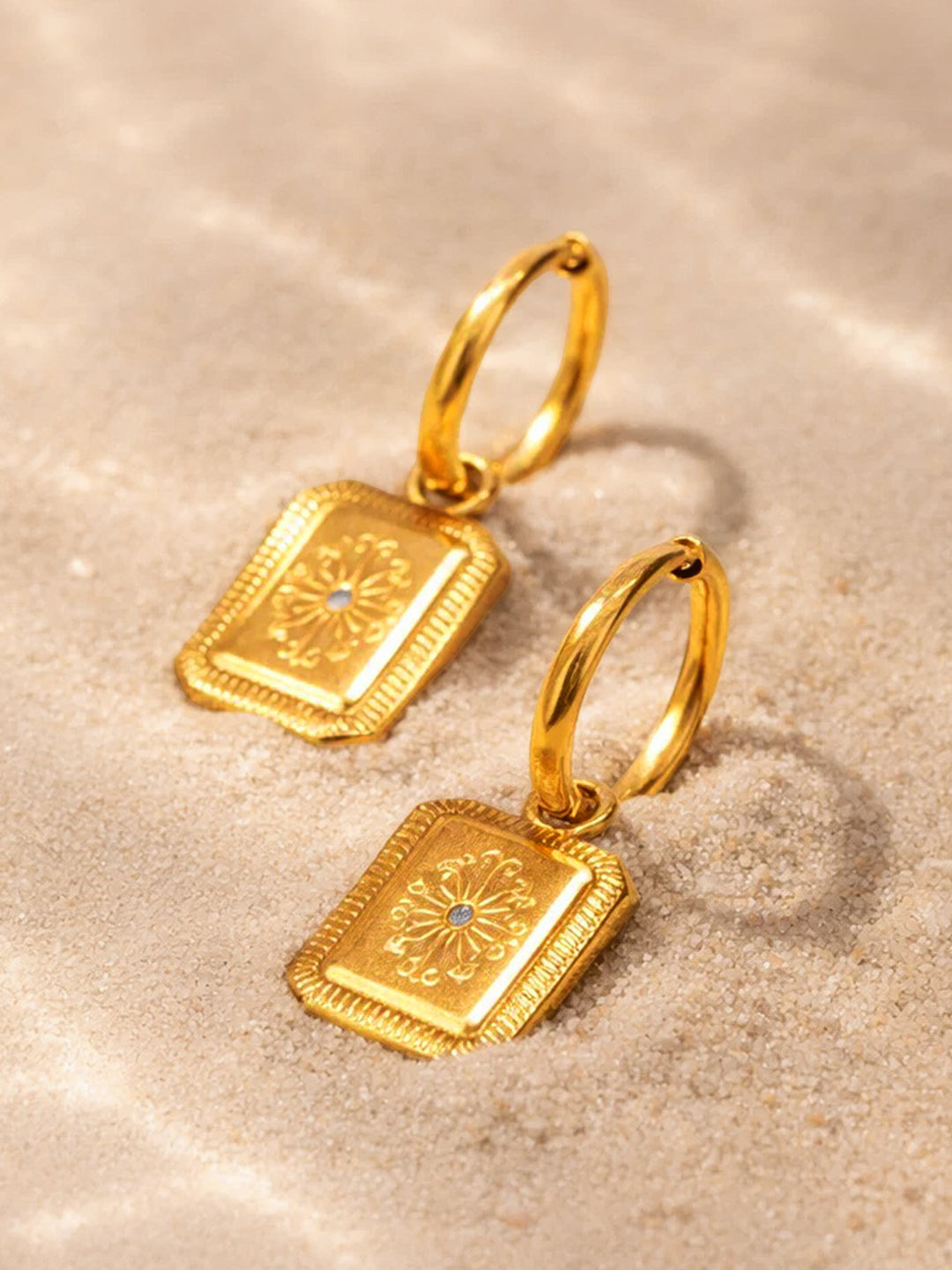 Demi Fine 18K Gold Plated Stainless steel Rectangle Charm Hoop Drop Earrings