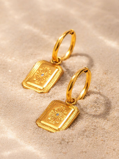 Demi Fine 18K Gold Plated Stainless steel Rectangle Charm Hoop Drop Earrings