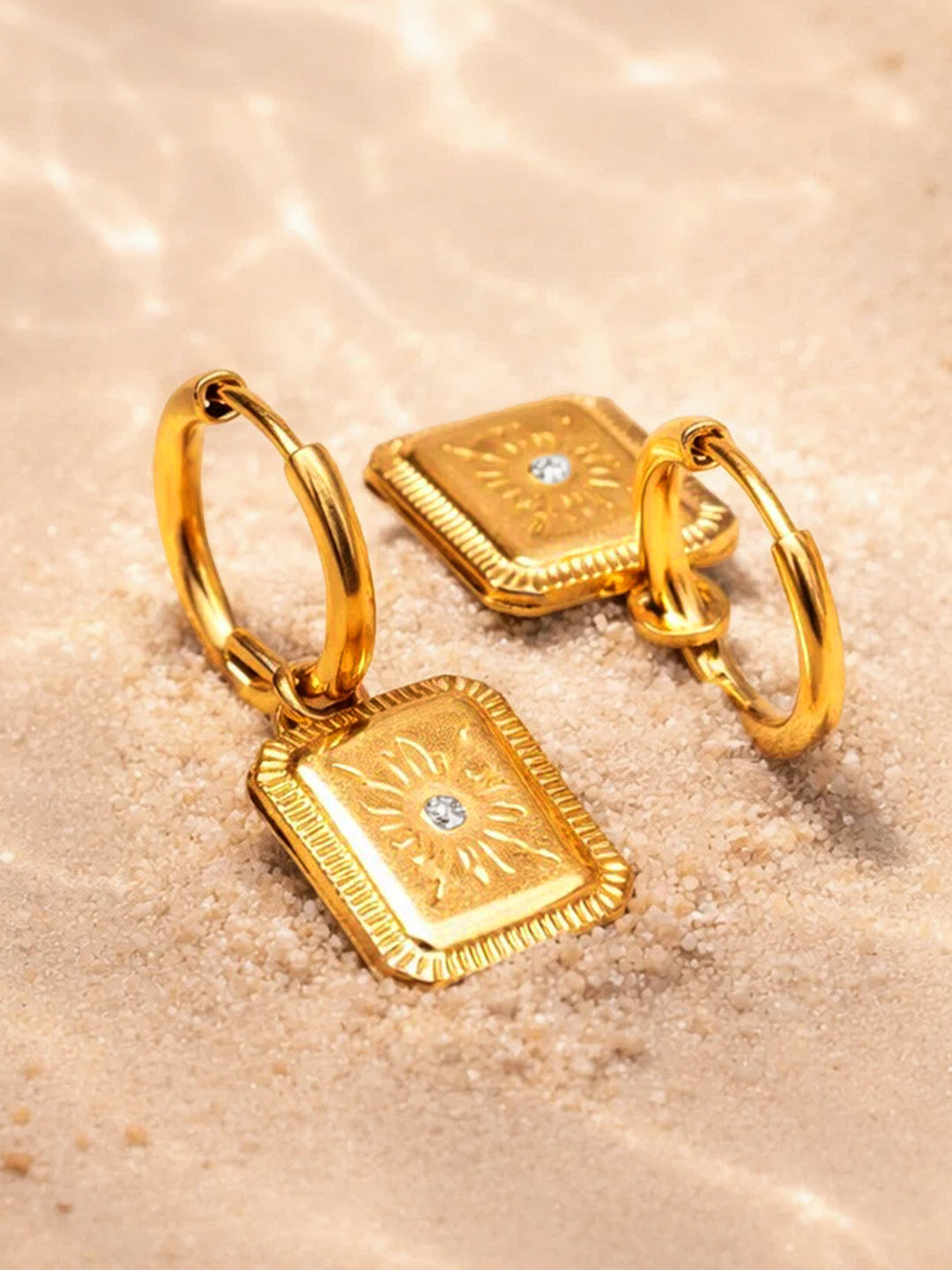 Demi Fine 18K Gold Plated Stainless steel Rectangle Charm Hoop Drop Earrings