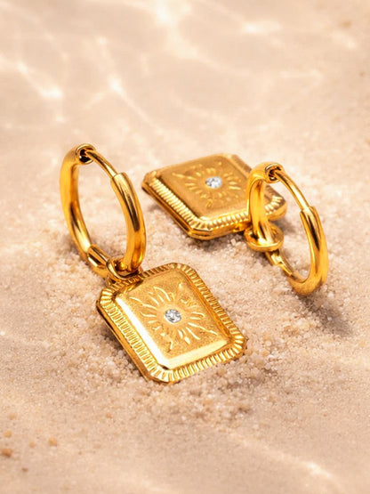 Demi Fine 18K Gold Plated Stainless steel Rectangle Charm Hoop Drop Earrings
