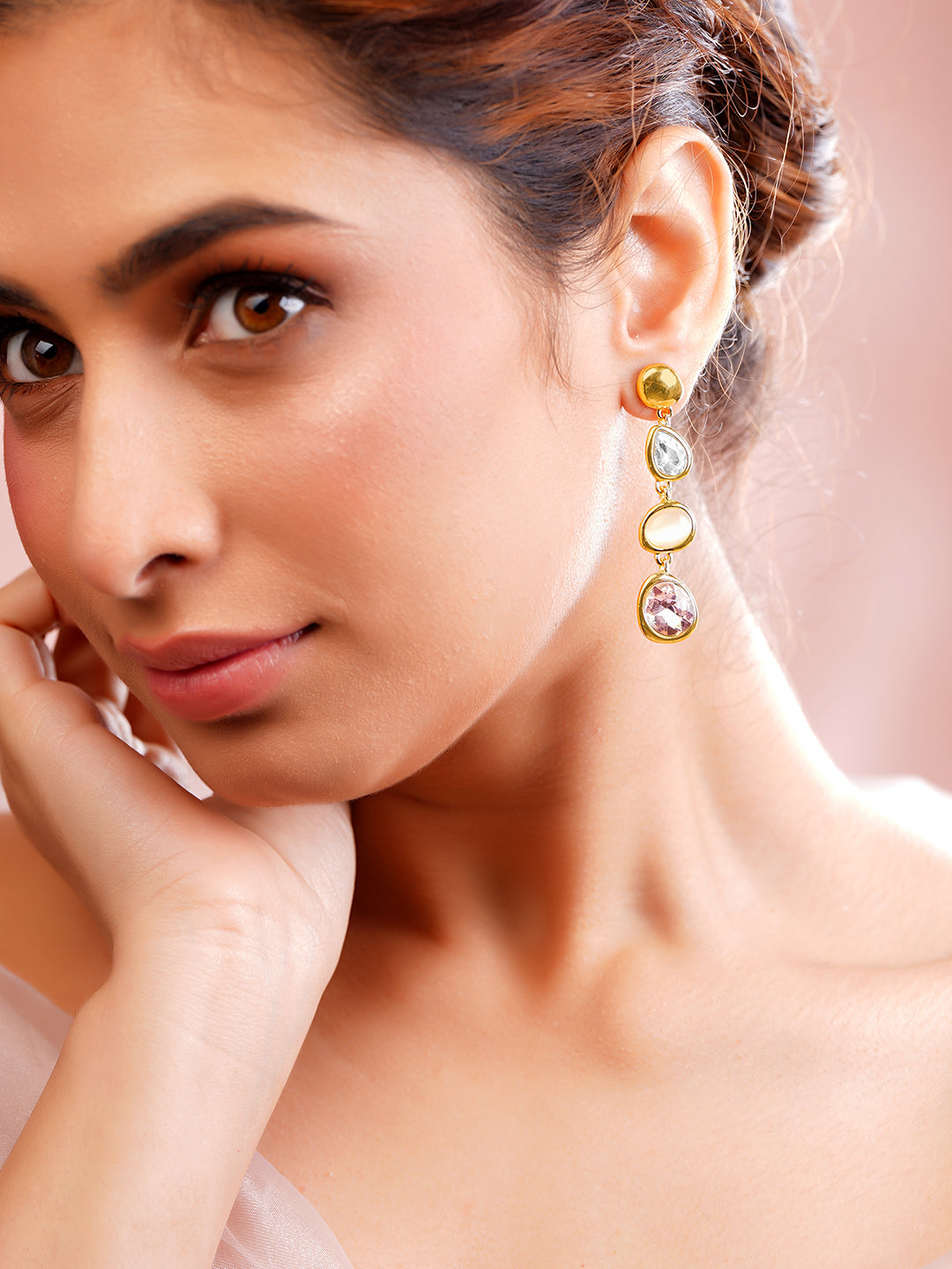 Gold Plated Kundan Multicolor Dangler Earrings