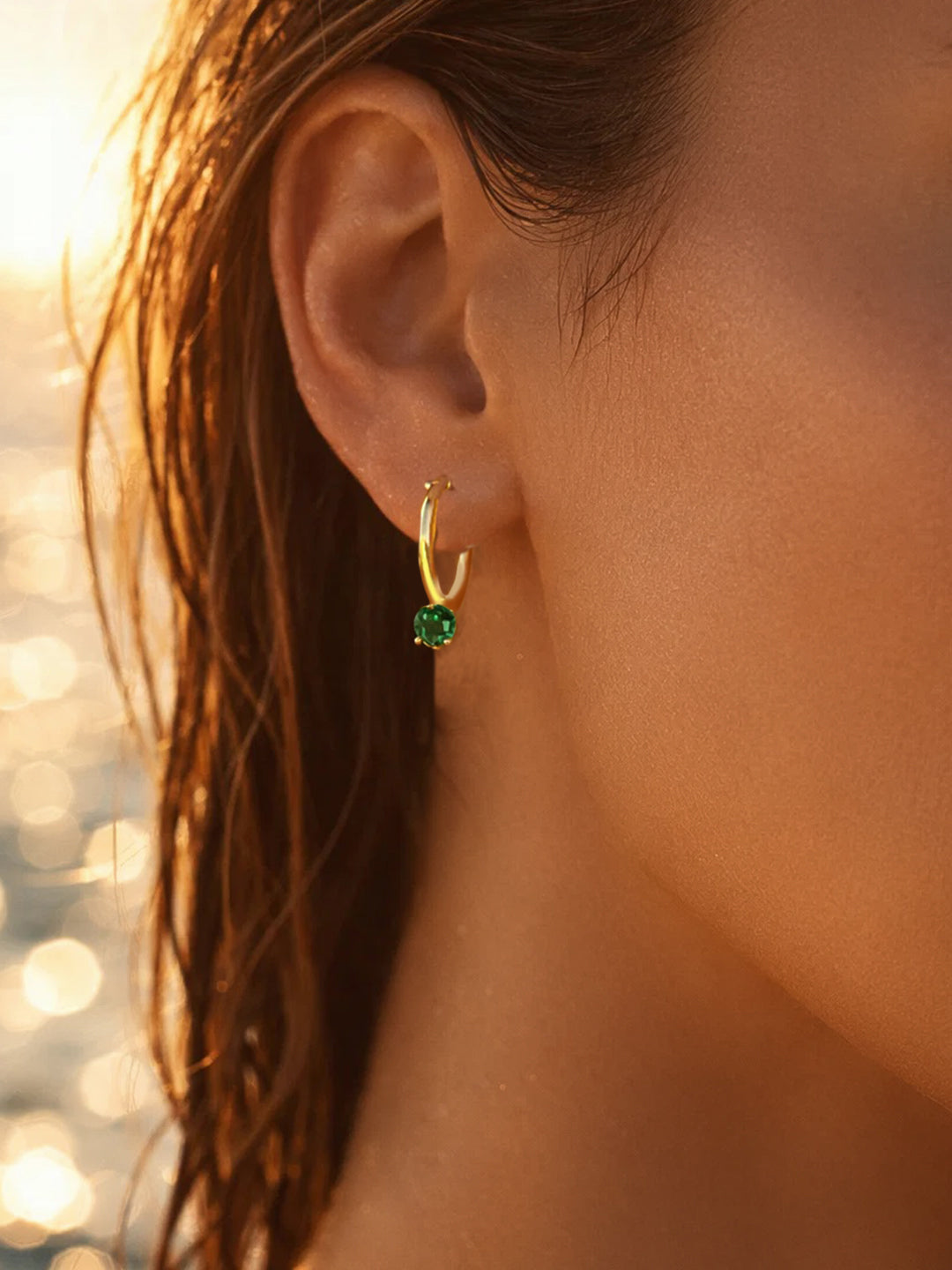 Demi Fine 18K Gold Plated Stainless steel Minimal Emerald Drops Hoop Earrings