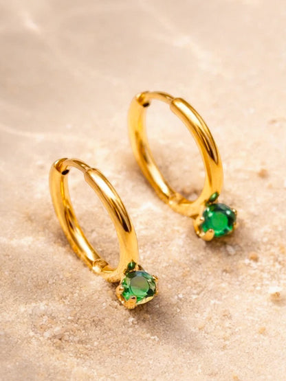 Demi Fine 18K Gold Plated Stainless steel Minimal Emerald Drops Hoop Earrings