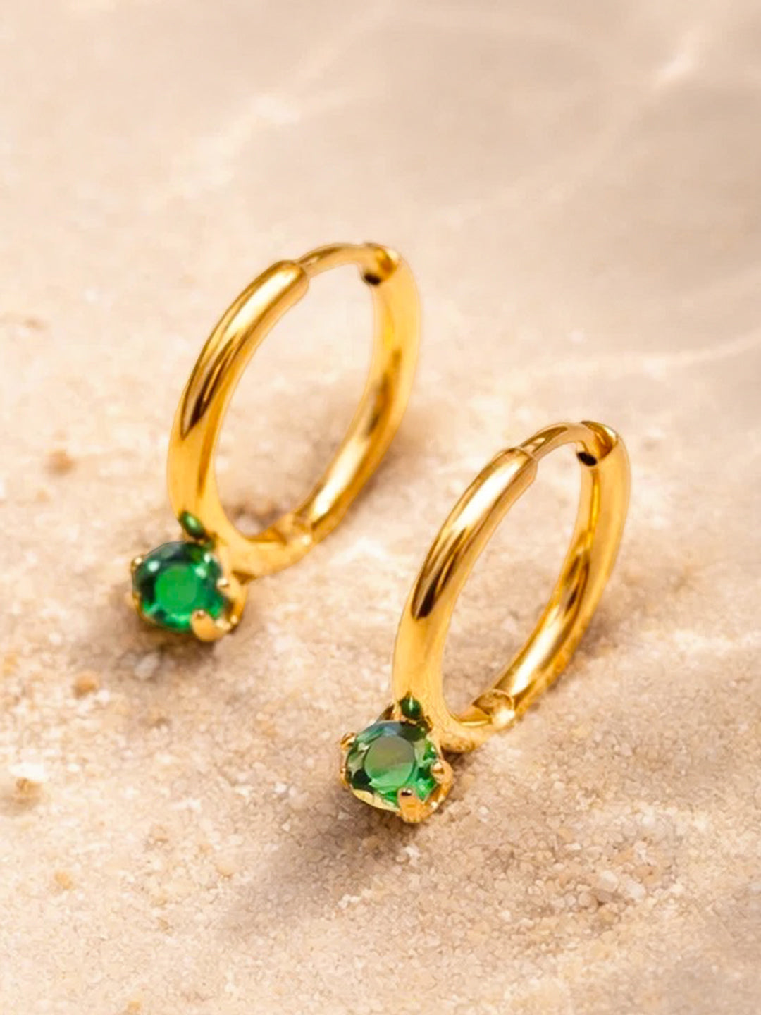 Demi Fine 18K Gold Plated Stainless steel Minimal Emerald Drops Hoop Earrings