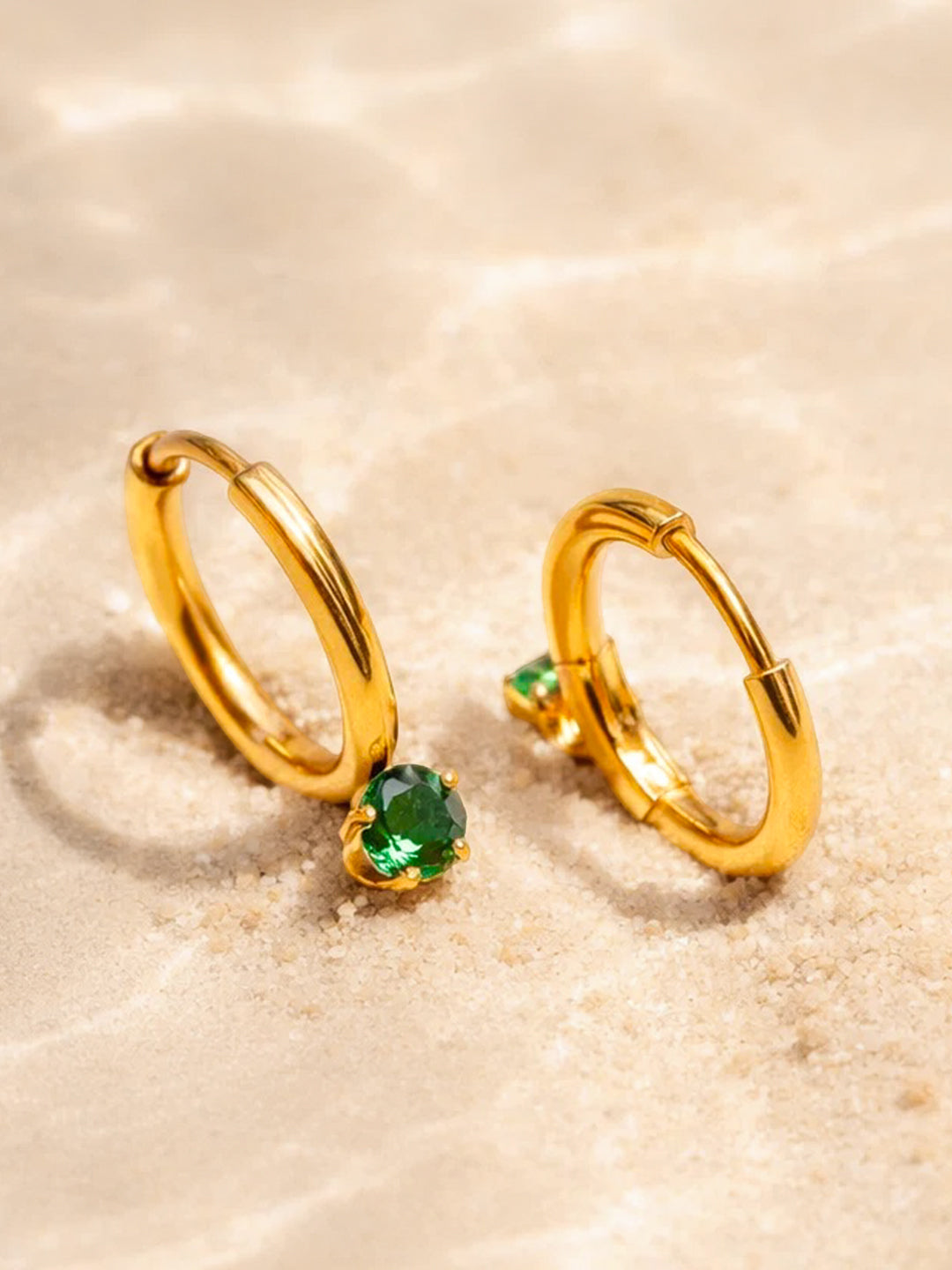 Demi Fine 18K Gold Plated Stainless steel Minimal Emerald Drops Hoop Earrings
