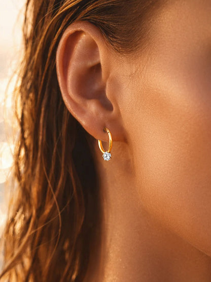 Demi Fine 18K Gold Plated Stainless steel Minimal Crystal Drops Hoop Earrings