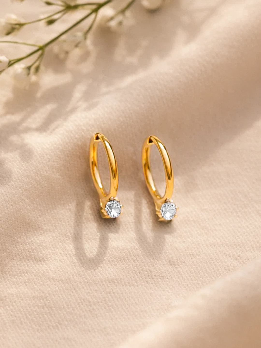 Demi Fine 18K Gold Plated Stainless steel Minimal Crystal Drops Hoop Earrings
