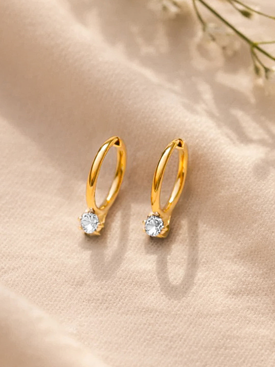 Demi Fine 18K Gold Plated Stainless steel Minimal Crystal Drops Hoop Earrings