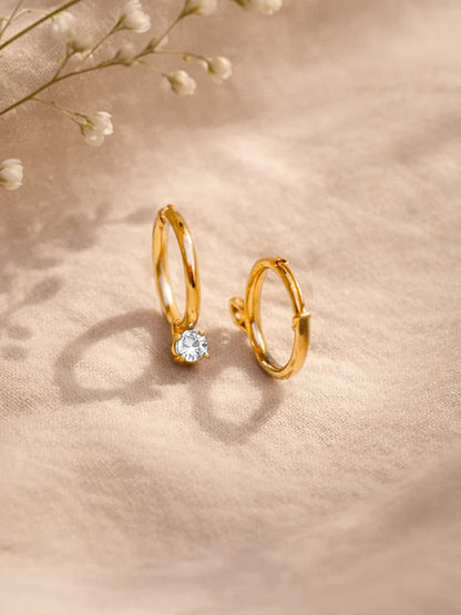 Demi Fine 18K Gold Plated Stainless steel Minimal Crystal Drops Hoop Earrings