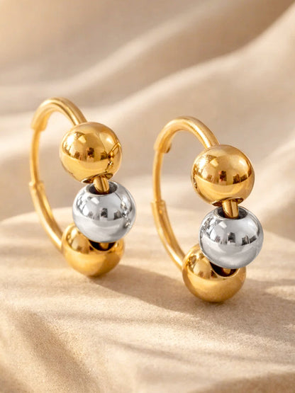 Demi Fine 18K Gold Plated Stainless steel Dual Tone Beaded Hoop Earrings