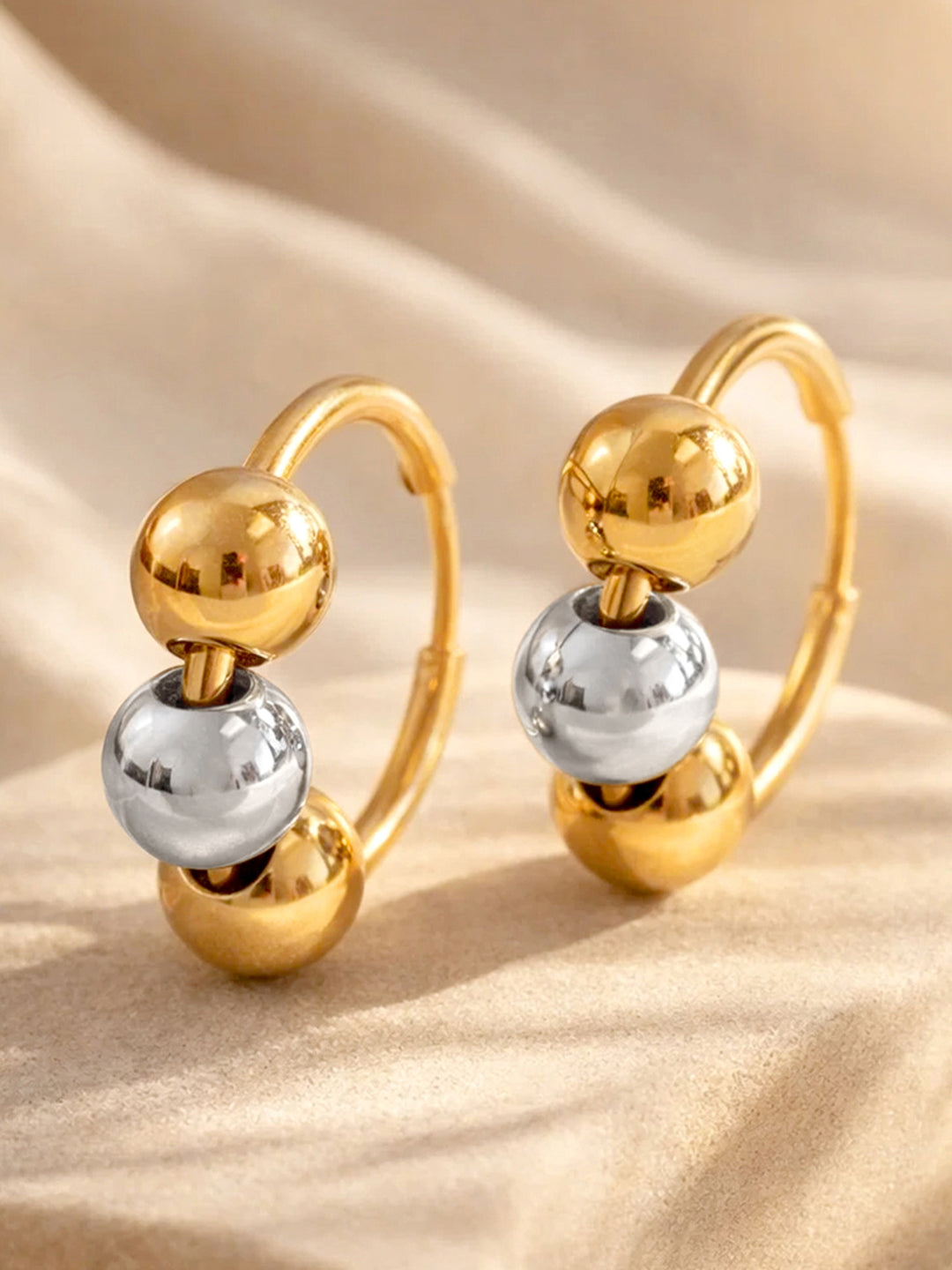 Demi Fine 18K Gold Plated Stainless steel Dual Tone Beaded Hoop Earrings
