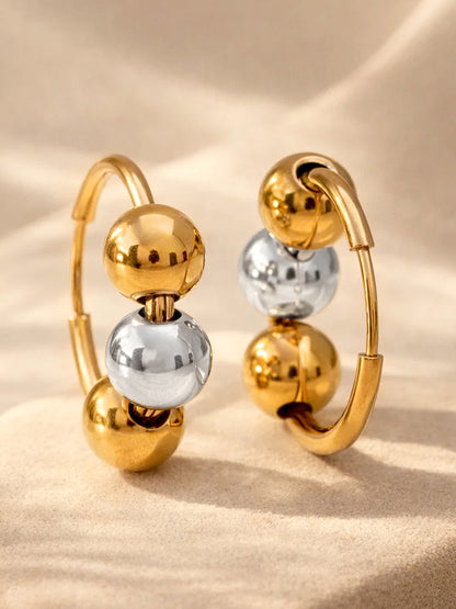 Demi Fine 18K Gold Plated Stainless steel Dual Tone Beaded Hoop Earrings