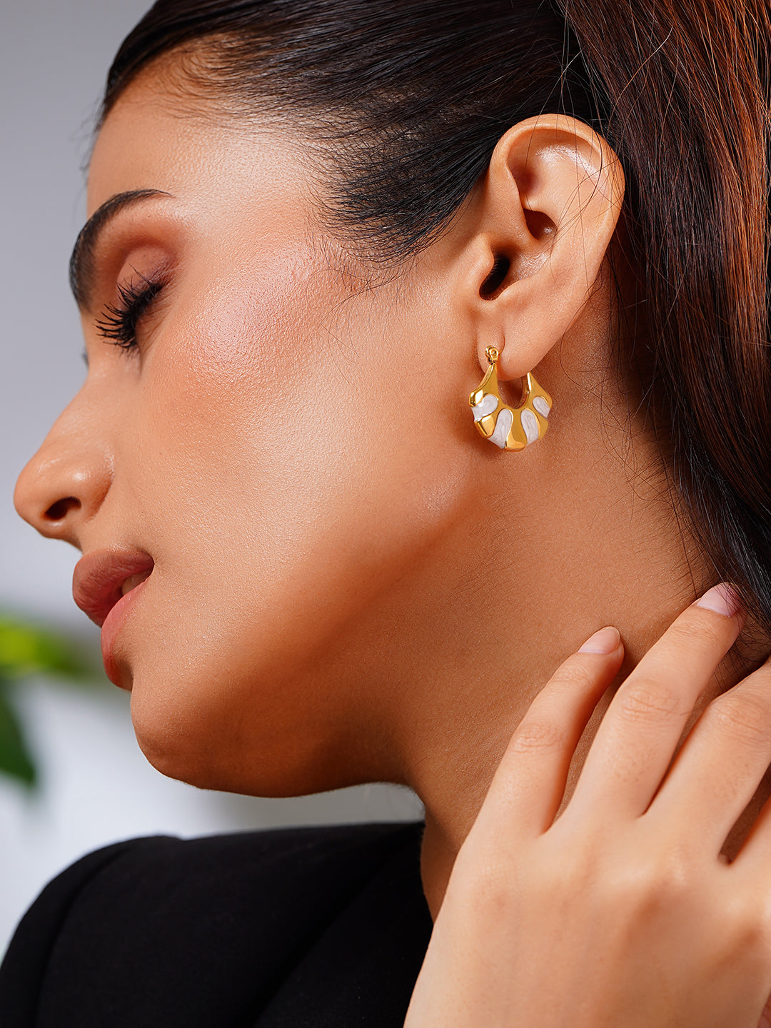 Demi Fine 18K Gold Plated Stainless steel Enamel Statement Hoop Earrings