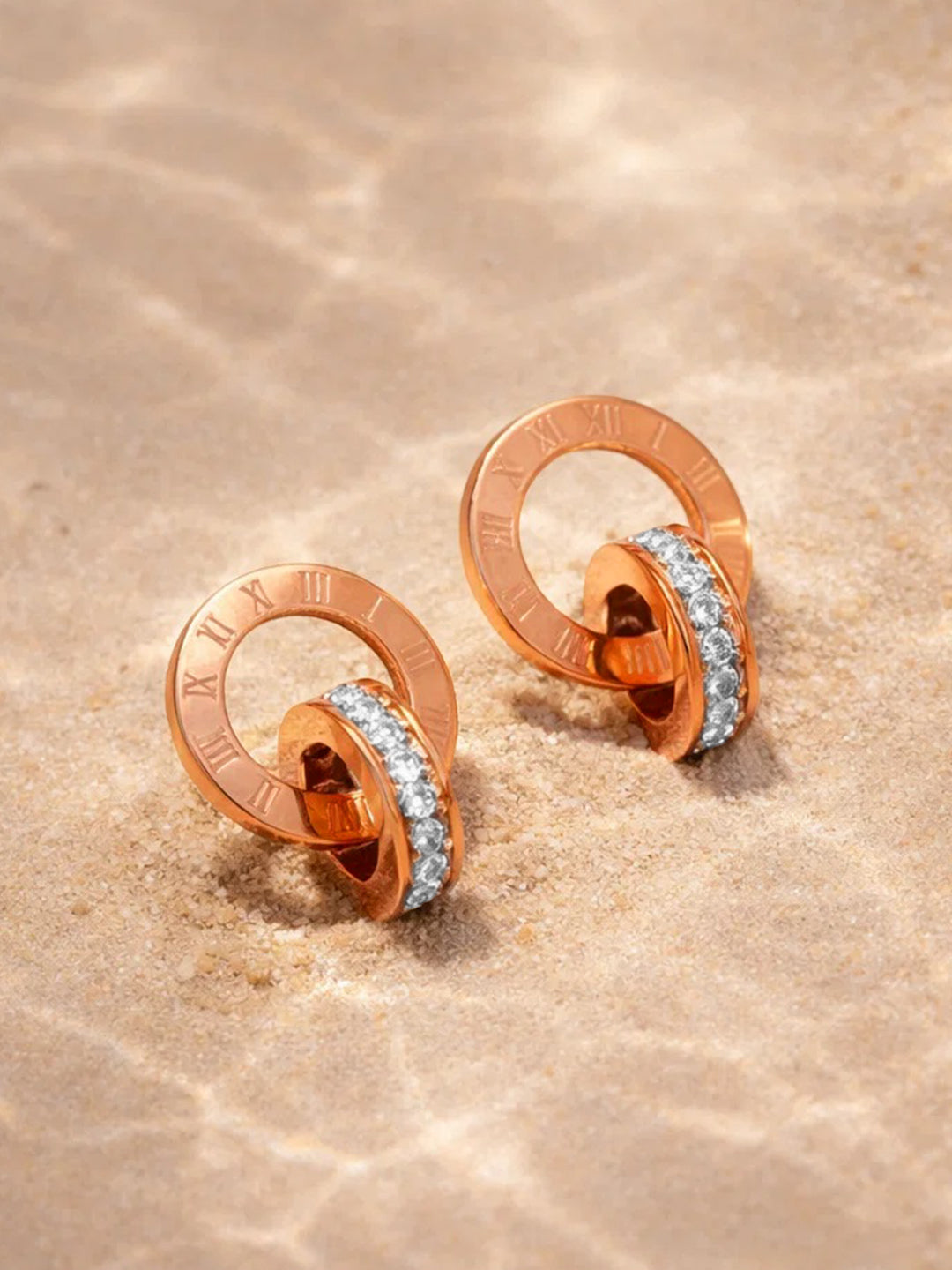 Demi Fine 18K Rose-Gold Plated Stainless steel Interlocked Circle Stud Earrings