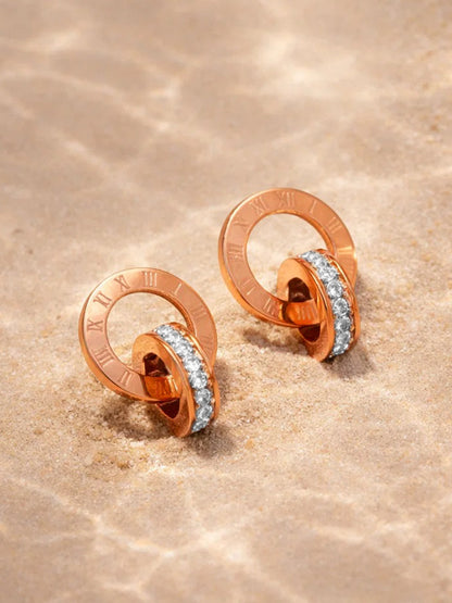 Demi Fine 18K Rose-Gold Plated Stainless steel Interlocked Circle Stud Earrings