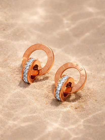 Demi Fine 18K Rose-Gold Plated Stainless steel Interlocked Circle Stud Earrings