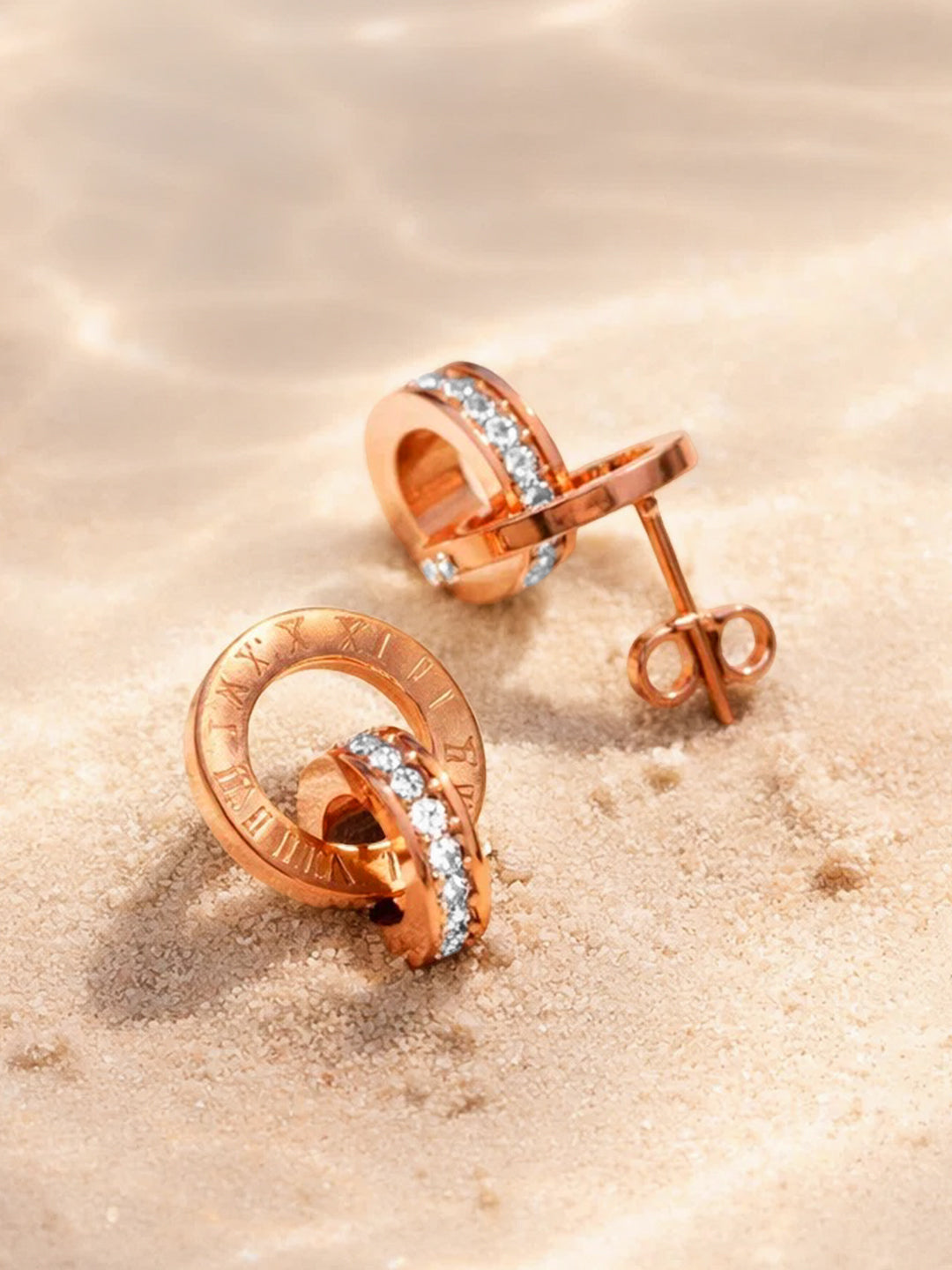 Demi Fine 18K Rose-Gold Plated Stainless steel Interlocked Circle Stud Earrings
