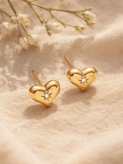 Demi Fine 18K Gold Plated Stainless steel Mini Heart Stud Earrings