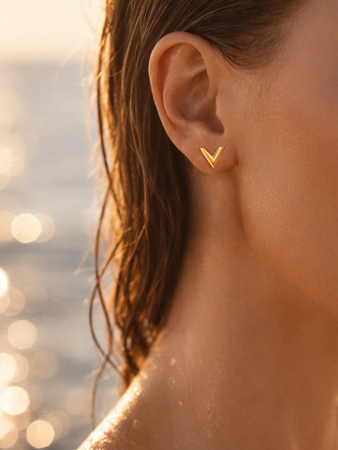 Demi Fine 18K Gold Plated Stainless steel V Shape Stud Earrings