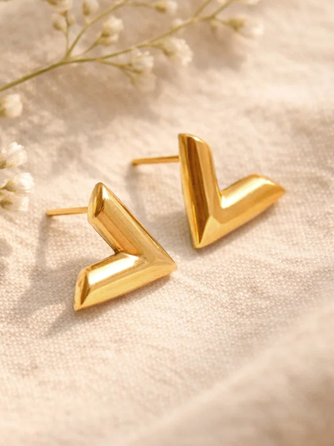 Demi Fine 18K Gold Plated Stainless steel V Shape Stud Earrings