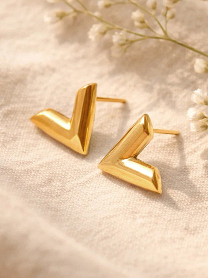 Demi Fine 18K Gold Plated Stainless steel V Shape Stud Earrings