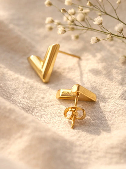 Demi Fine 18K Gold Plated Stainless steel V Shape Stud Earrings