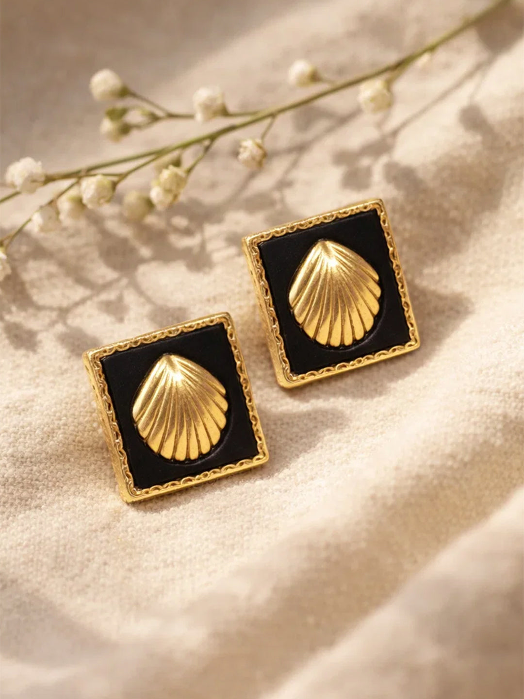 Demi Fine 18K Gold Plated Stainless steel Geometric Shell Stud Earrings