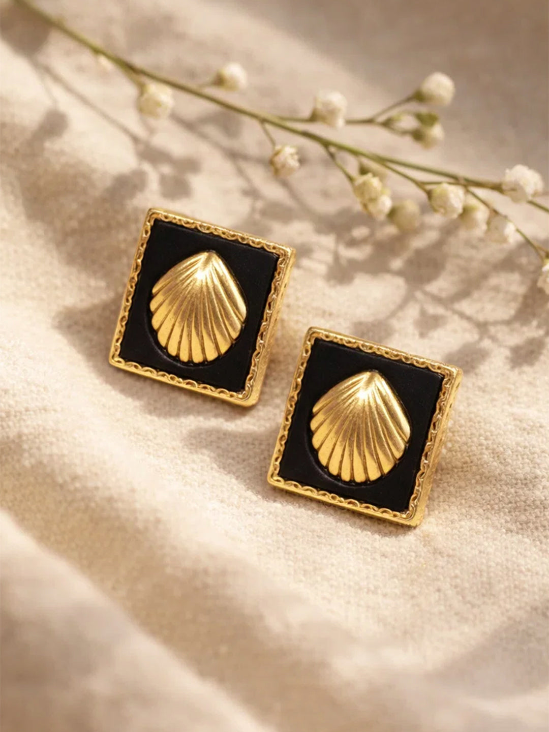 Demi Fine 18K Gold Plated Stainless steel Geometric Shell Stud Earrings