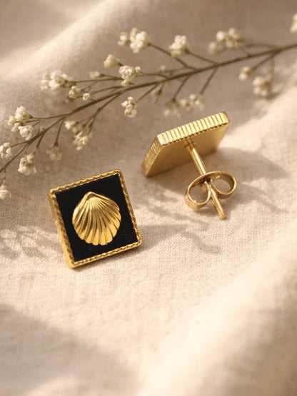 Demi Fine 18K Gold Plated Stainless steel Geometric Shell Stud Earrings