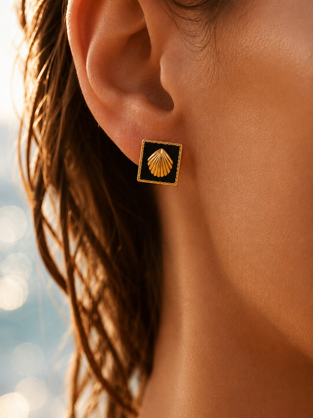Demi Fine 18K Gold Plated Stainless steel Geometric Shell Stud Earrings