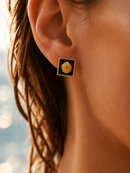Demi Fine 18K Gold Plated Stainless steel Geometric Shell Stud Earrings