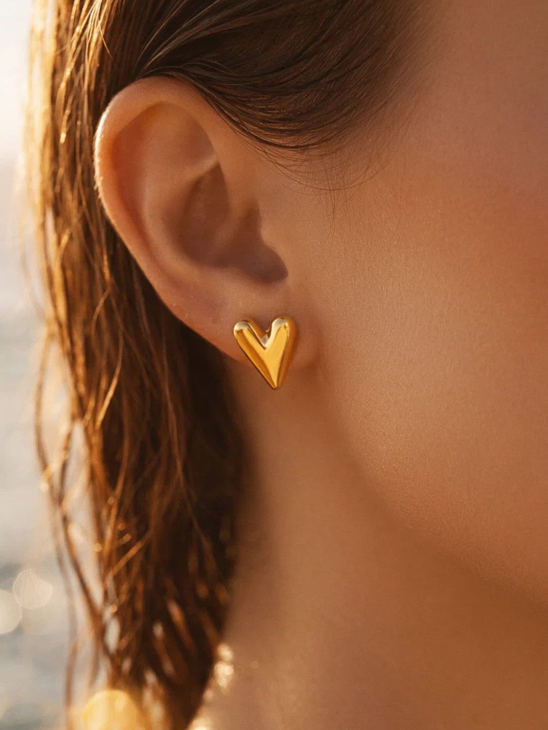 Demi Fine 18K Gold Plated Stainless steel Sleek Heart Stud Earrings