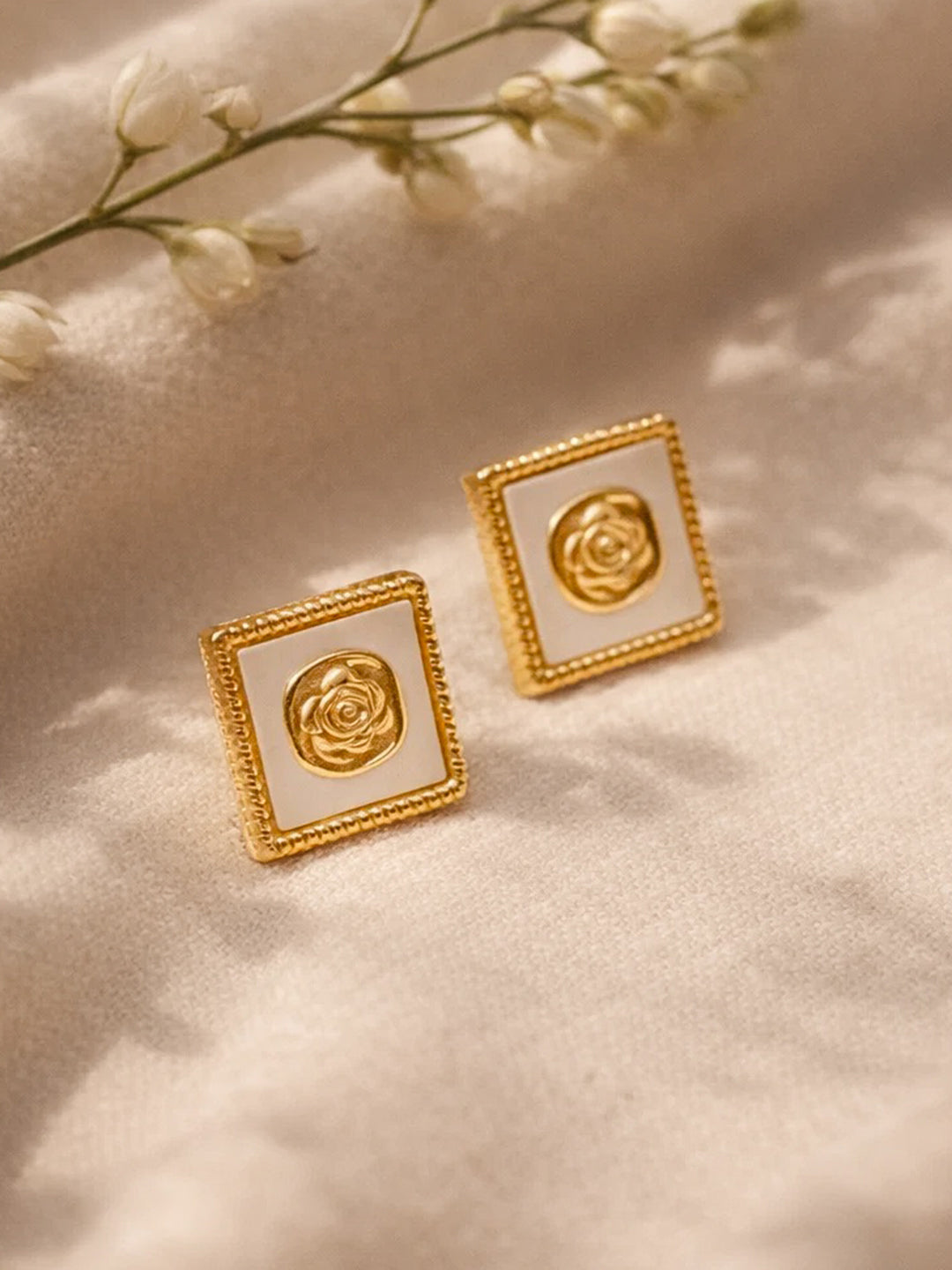 Demi Fine 18K Gold Plated Stainless steel Geometric Rose Stud Earrings