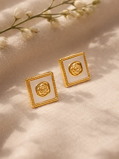 Demi Fine 18K Gold Plated Stainless steel Geometric Rose Stud Earrings